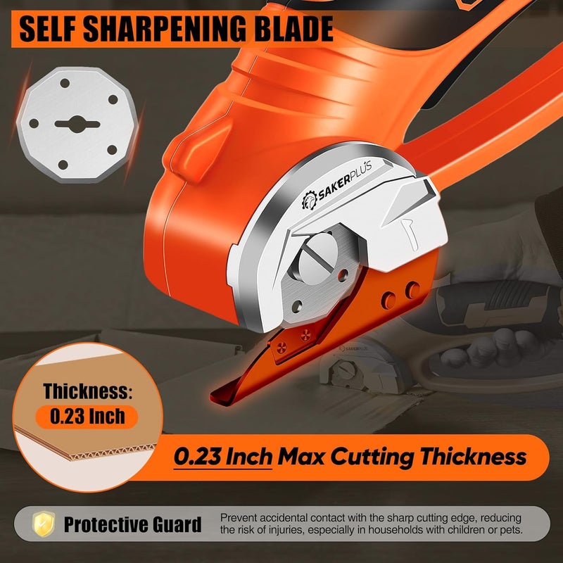 SakerPlus Cordless Electric Scissors, 4V Cardboard Cutter, Box Cutter Fabric Scissor with Safety Lock & LED Light, Rechargeable Power Rotary Cutters for Box Carpet Fabric Plastic Leather - Image 2